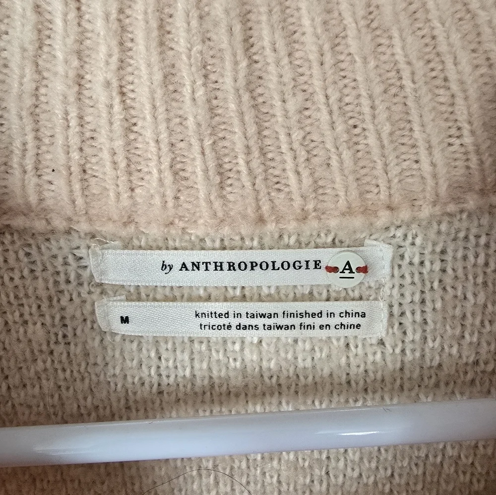 By Anthropologie Aimee Pommed Alpaca Sweater Size M Pink Knit - Picture 6 of 7